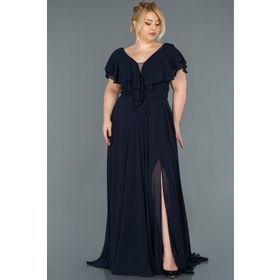 Abiyefon ABU032 Yırtmaçlı Büyük Beden Lacivert Abiye Elbise