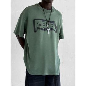 Abluka Online Erkek Baskılı Yıkamalı Premium Haki Oversize T-Shirt