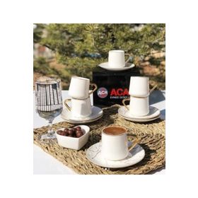 Acar 10132 Beyaz Porselen 6 Kişilik Sade Kahve Fincan Takımı
