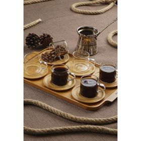 Acar Bambu Tabak ve Tepsili Cam Kahve Fincan Takımı