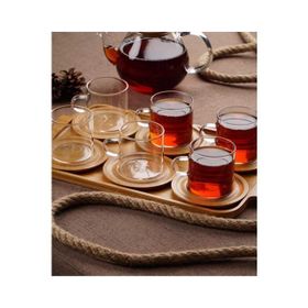 Acar Bambu Tabaklı 6 lı Cam Çay Bardağı