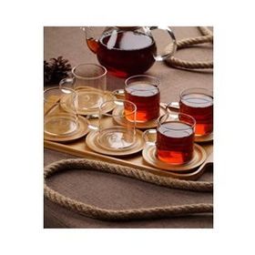 Acar Bambu Tabaklı 6 lı Cam Çay Bardağı