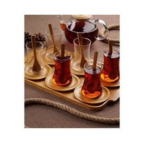 Acar Bambu Tabaklı 6 lı Cam Çay Bardağı