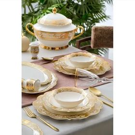 Acar Caroline Bone China Emboss 60 Parça 12 Kişilik Gold Porselen Yemek Takımı