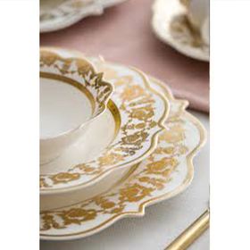 Acar Caroline Bone China Emboss 60 Parça 12 Kişilik Gold Porselen Yemek Takımı