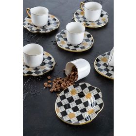 Acar Enzo Chess 6 Kişilik Cam Tabaklı Porselen Fincan Takımı