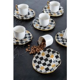 Acar Enzo Chess 6 Kişilik Cam Tabaklı Porselen Fincan Takımı