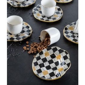 Acar Enzo Chess 6 Kişilik Cam Tabaklı Porselen Fincan Takımı