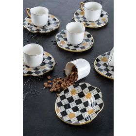 Acar Enzo Chess 6 Kişilik Cam Tabaklı Porselen Fincan Takımı