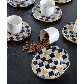 Acar Enzo Chess 6 Kişilik Cam Tabaklı Porselen Fincan Takımı