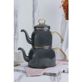 Acar Gri Xap-22-0351 Qualita Petra Emaye Çaydanlık Takımı