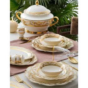 Acar Jasmine 60 Parça 12 Kişilik Gold Porselen Yemek Takımı