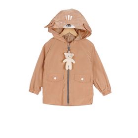Acar Kids Camel Renk Kapşonlu Uzun Kol Fermuarlı Ayıcık Aksesuarlı Erkek Çocuk Yağmurluk