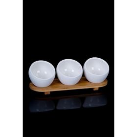 Acar La Pure 3'lü Bambu Tepsi Oval Porselen Sosluk