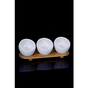 Acar La Pure 3'lü Bambu Tepsi Oval Porselen Sosluk