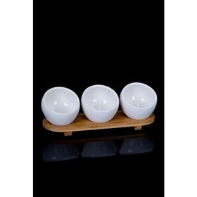 Acar La Pure 3'lü Bambu Tepsi Oval Porselen Sosluk