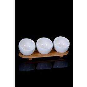 Acar La Pure 3'lü Bambu Tepsi Oval Porselen Sosluk