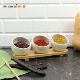 Acar La Pure 3'lü Bambu Tepsi Oval Porselen Sosluk