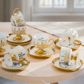 Acar Leoni 6 Kişilik Gold Detaylı 90 ml Kahve Fincan Takımı