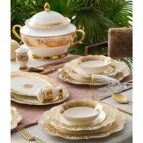 Acar Rosalind 60 Parça 12 Kişilik Gold Porselen Yemek Takımı