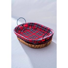 Acar Rustika Nomia Kırmızı Ekose 32 cm Hasır Oval Ekmek Sepeti