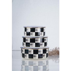 Acar XAP-21-0517/12 Damalı Qualita King Emaye 3'lü Saklama Kabı