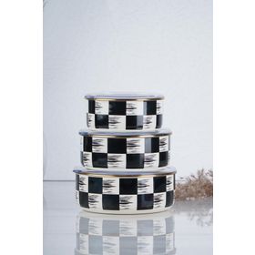 Acar XAP-21-0517/12 Damalı Qualita King Emaye 3'lü Saklama Kabı