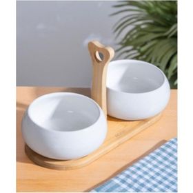Acar YAM-06131 Pamira Bambu Standlı 2’li Porselen Kase Çerezlik Sunum