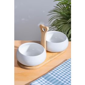 Acar YAM-06131 Pamira Bambu Standlı 2’li Porselen Kase Çerezlik Sunum