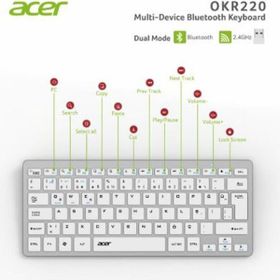 Acer OKR220 Beyaz Multidevice Dual Mode 2.4 GHz Bluetooth Klavye