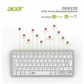 Acer OKR220 Beyaz Multidevice Dual Mode 2.4 GHz Bluetooth Klavye