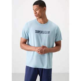 Açık Mavi Polyester Nefes Alan Dokulu İnce Esnek Standart Fit Erkek Performans T-Shirt