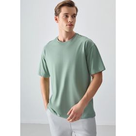 Açık Yeşil %100 Pamuk Kalın Yumuşak Dokulu Oversize Fit Basic Erkek T-Shirt