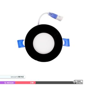 ACK 6500k Günışığı 3 W Siyah Gövde Sıva Altı Yuvarlak Led Panel Armatür