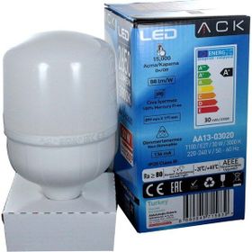 ACK AA13-03020 220VAC 30W Beyaz Cam 3.000K Gün Işığı Jumbo Led Ampul