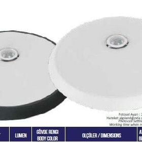 ACK AC17-00131 6500K Beyaz 18W Siyah Kasa Sensörlü Led Tavan Armatürü