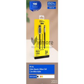 ACL 60D PD 3A Çinko Alaşımlı Silikon Telli 1.2 mt Mikro USB Kablo