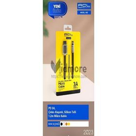 ACL 60D PD 3A Çinko Alaşımlı Silikon Telli 1.2 mt Mikro USB Kablo