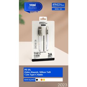 ACL 62DV PD 3A Çinko Alaşımlı Silikon Telli 1.2 mt Type-C Şarj USB Kablo