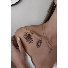Acousticworld Kafatası Gül Rose Omuz Şık Tattoo Aksesuar Geçici Dövme