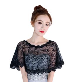 ACVIP Düğün Gelin Stola Lace Ceket Pelerin Hafif Panço Siyah Kadın Bolero