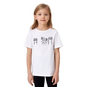Ada Bebek Çiçek Desenli 23 Nisan Özel Baskılı Beyaz Kız Çocuk T-shirt