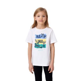 Ada Bebek Hawaii Yazılı Renkli Çiçekli Baskılı Beyaz Kız Çocuk T-shirt