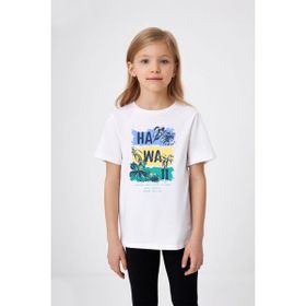 Ada Bebek Hawaii Yazılı Renkli Çiçekli Baskılı Beyaz Kız Çocuk T-shirt