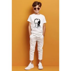 Ada Bebek Kemal Atatürk İmzalı Gölgeli Baskılı Beyaz Erkek Çocuk T-shirt