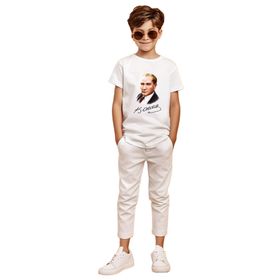 Ada Bebek Kemal Atatürk İmzalı Gölgeli Baskılı Beyaz Erkek Çocuk T-shirt