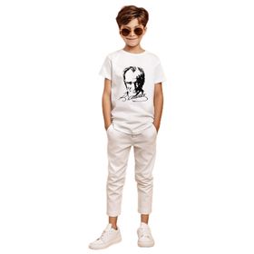 Ada Bebek Kemal Atatürk İmzalı Gölgeli Baskılı Beyaz Erkek Çocuk T-shirt