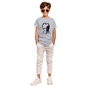 Ada Bebek Kemal Atatürk İmzalı Gölgeli Baskılı Gri Erkek Çocuk T-shirt