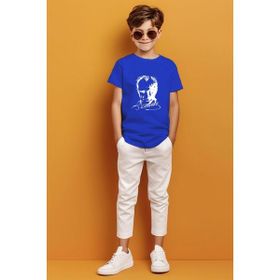 Ada Bebek Kemal Atatürk İmzalı Gölgeli Baskılı Saks Mavi Erkek Çocuk T-shirt