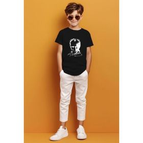 Ada Bebek Kemal Atatürk İmzalı Gölgeli Baskılı Siyah Erkek Çocuk T-shirt